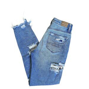 American Eagle Womens Mom Jean Distressed Stretch Denim Regular Fit Blue 00R